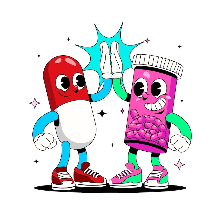 無料Vector 手描きの錠剤漫画イラスト