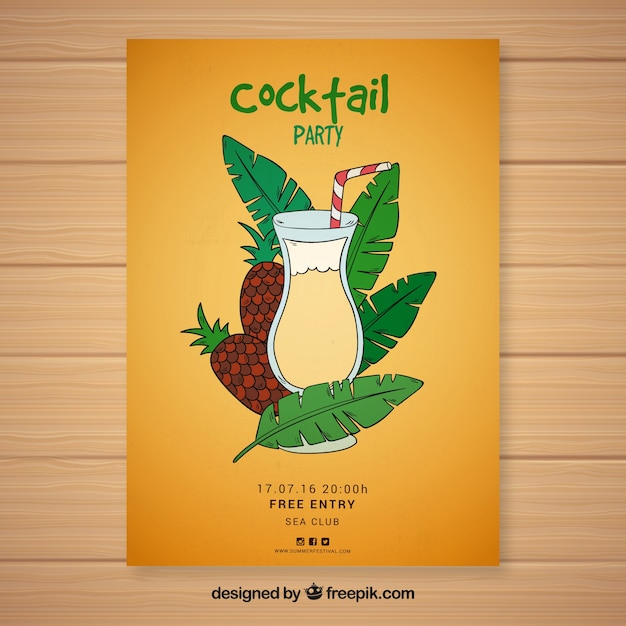 Brochure del partito di cocktail di ananas disegnati a mano