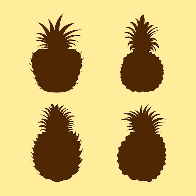 Hand drawn pineapple  silhouette set