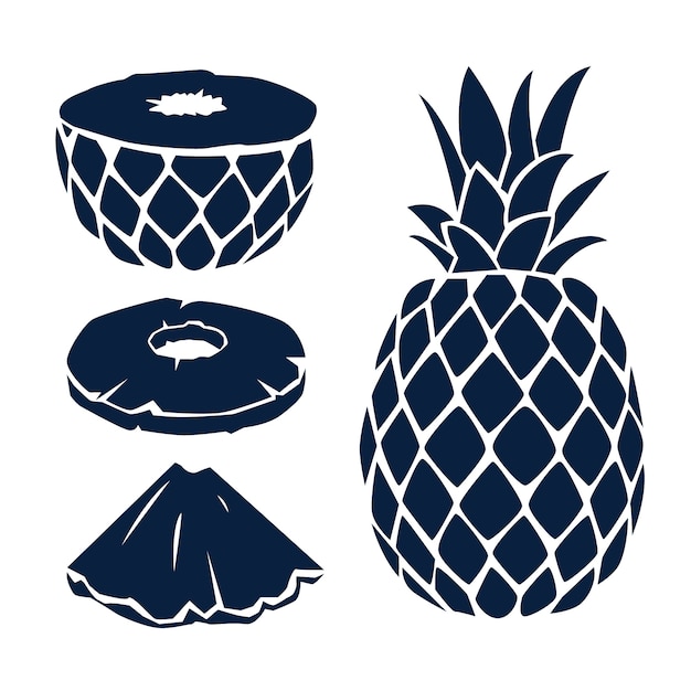 Vettore gratuito set di silhouette di ananas disegnate a mano