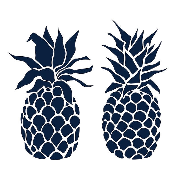 Vettore gratuito set di silhouette di ananas disegnate a mano