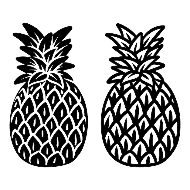 Hand drawn pineapple  silhouette set