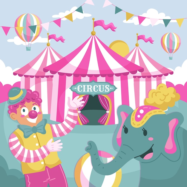 Hand drawn pink circus illustration