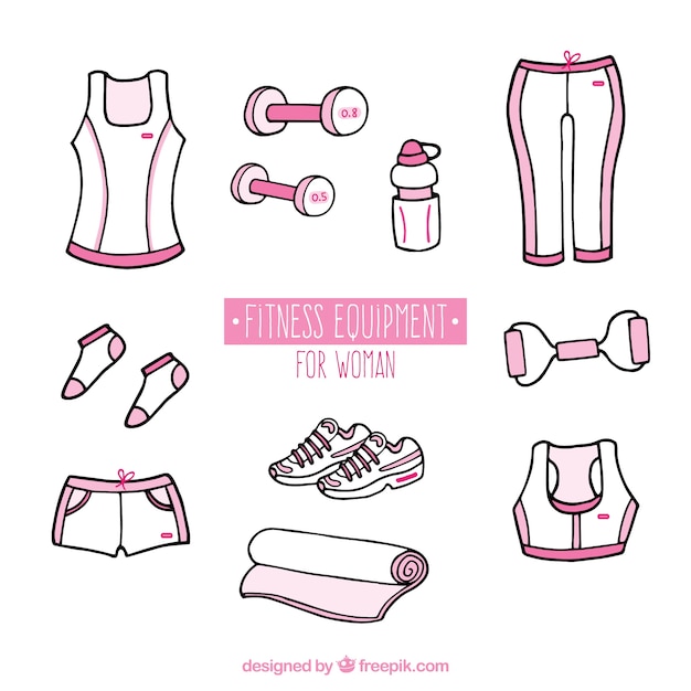 Hand drawn pink fitness equipment