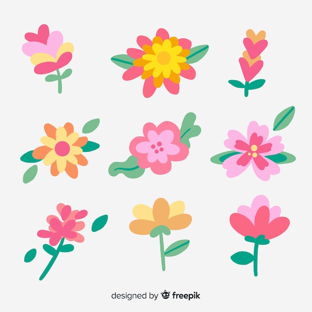 Free vector hand drawn pink flowers collection