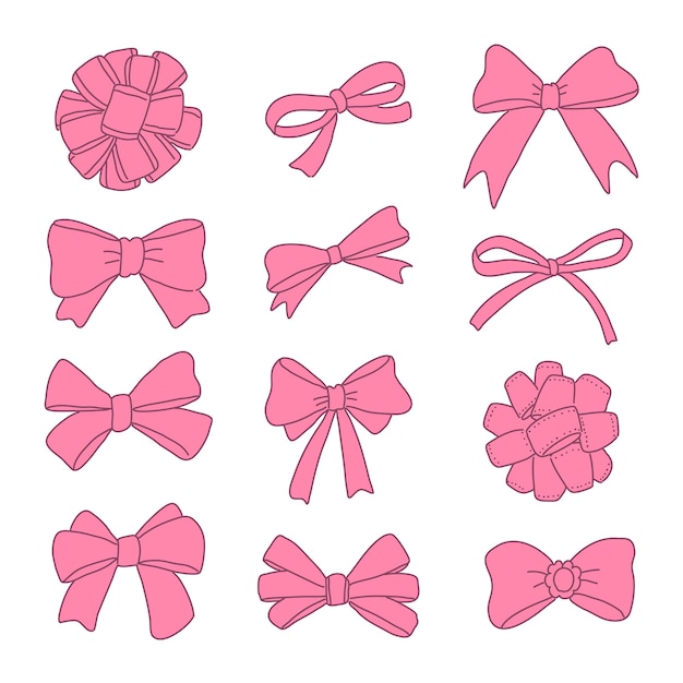 hand drawn pink ribbons set