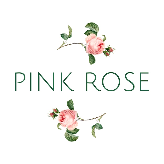 Hand drawn pink rose emblem