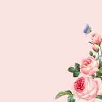 Free vector hand drawn pink roses frame on pastel pink background vector