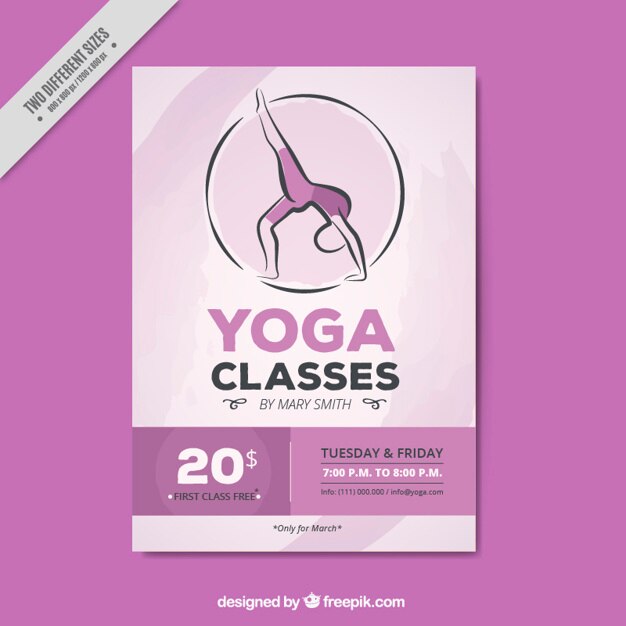 hand drawn pink yoga classes flyer