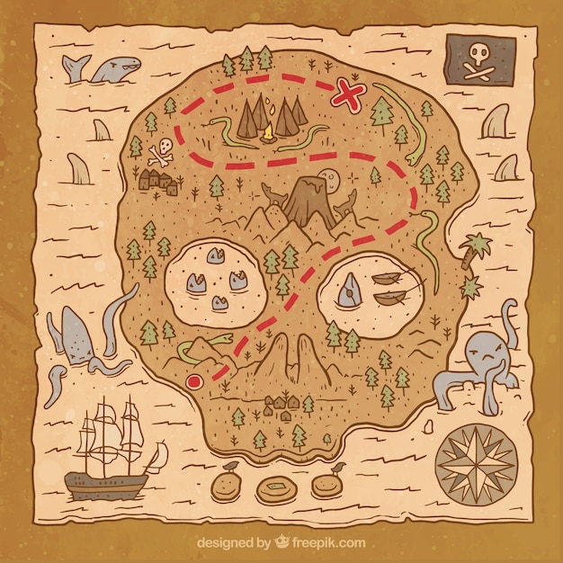 Free vector hand-drawn pirate treasure map