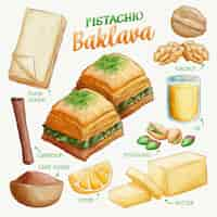 Free vector hand drawn pistachio baklava recipe