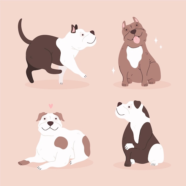 Free vector hand drawn pitbull collection