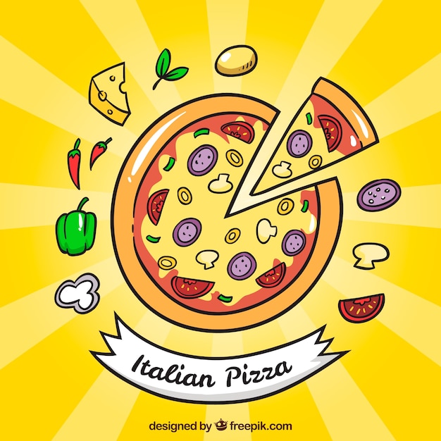 Vettore gratuito sfondo disegnato a mano pizza