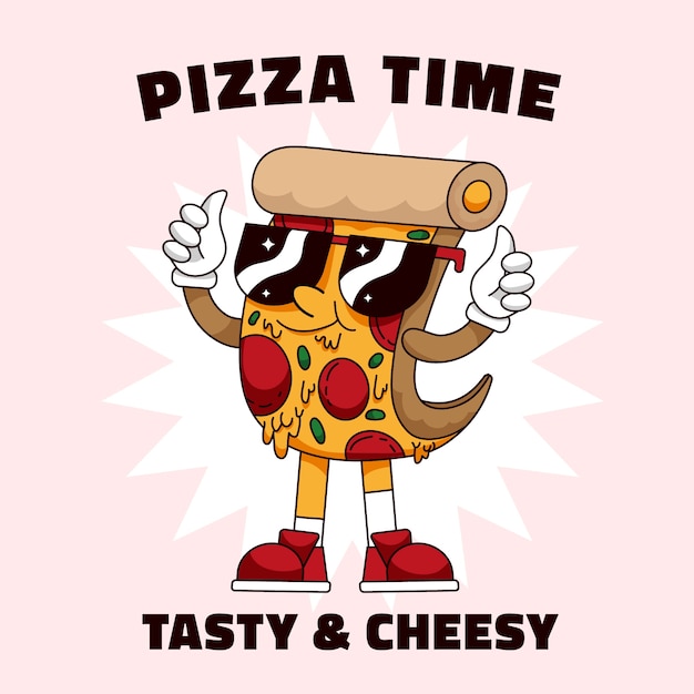 Hand drawn pizza cartoon illustration – Vector Templates