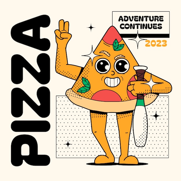 Vettore gratuito illustrazione disegnata a mano del fumetto della pizza