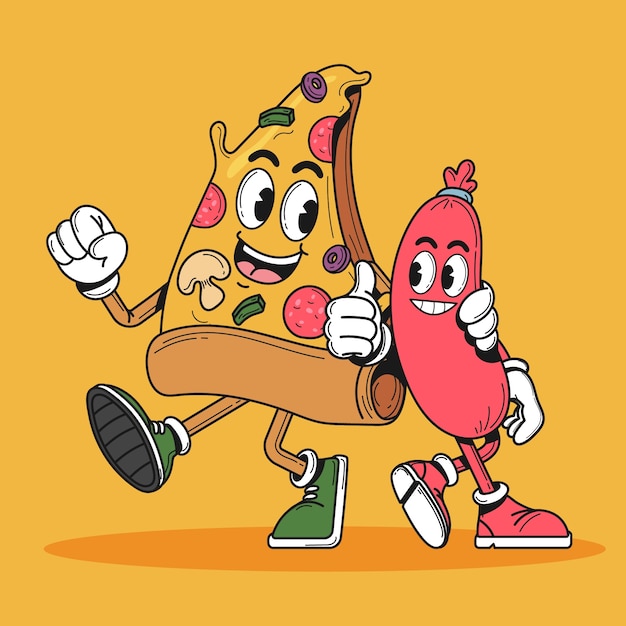 Hand drawn pizza cartoon illustration