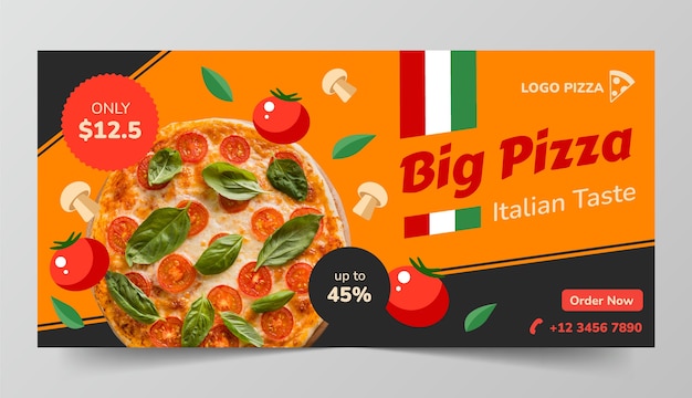 Hand drawn pizza horizontal banner