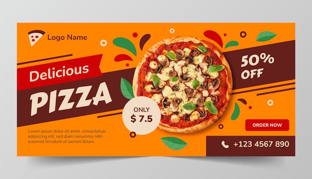 Free vector hand drawn pizza horizontal banner