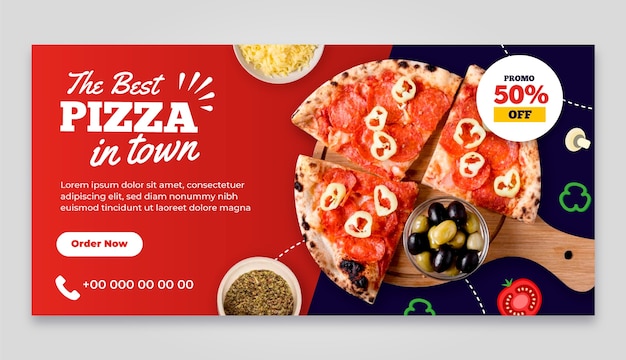 Hand drawn pizza horizontal banner