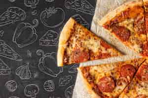 Бесплатное векторное изображение Нарисованный рукой фон образца пиццы