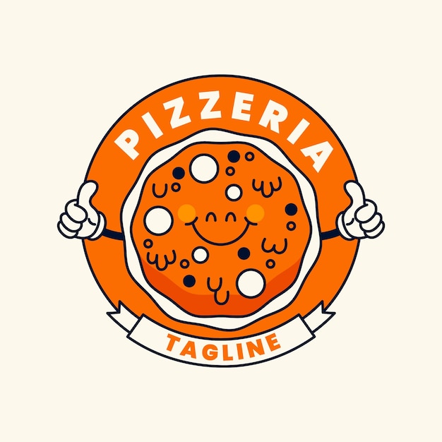Vettore gratuito logo vintage pizzeria disegnato a mano
