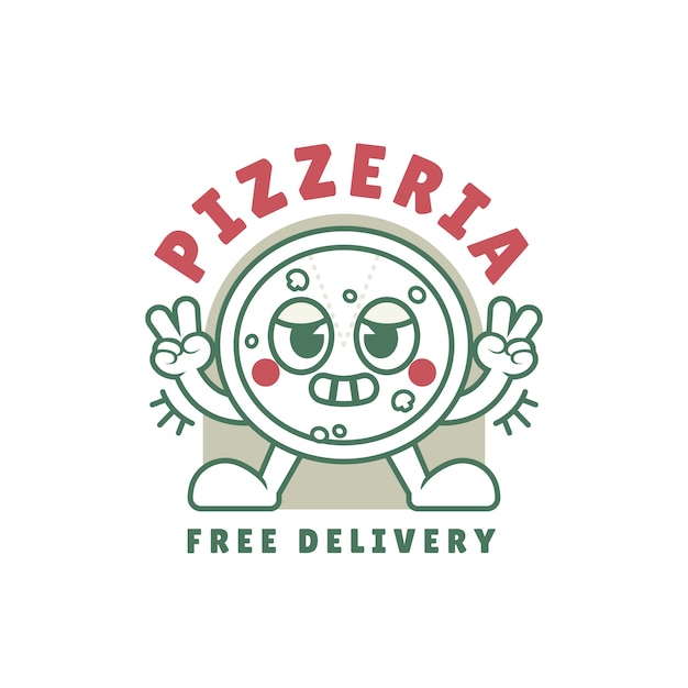 Vettore gratuito logo vintage pizzeria disegnato a mano