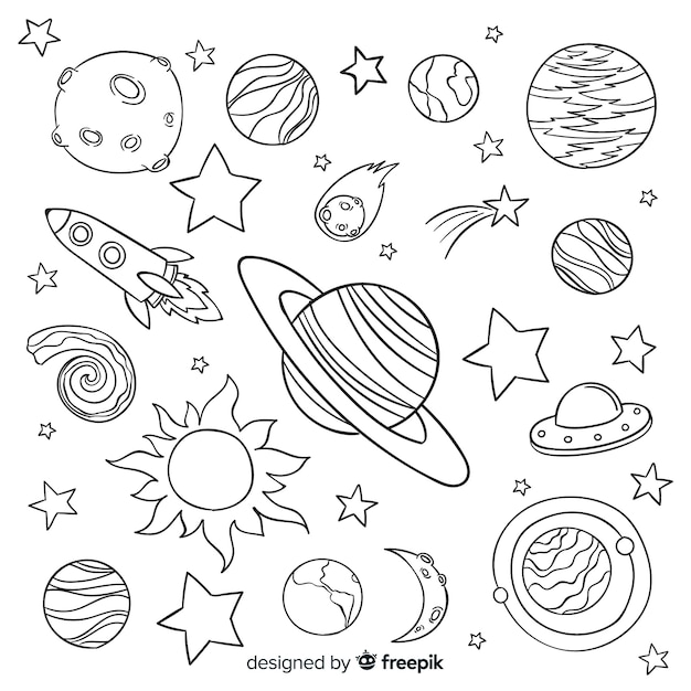 Hand drawn planet collection in doodle style