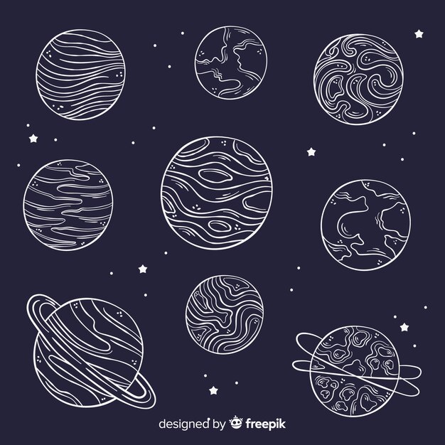 Hand drawn planet collection in flat design