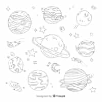 Бесплатное векторное изображение Коллекция рисованной планеты в стиле каракули
