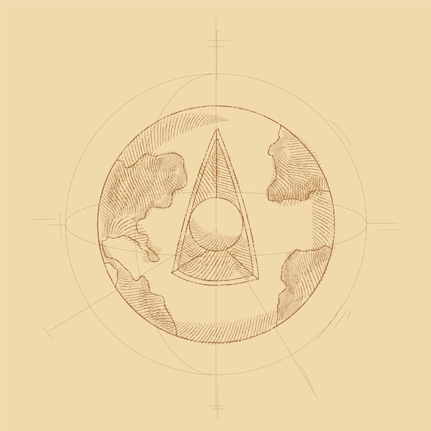 Hand drawn planet earth drawing illustration