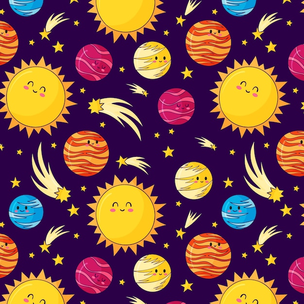 Hand drawn planets pattern