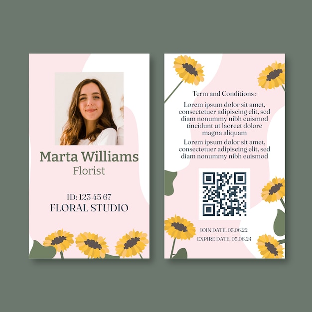 Hand drawn plants florist job id card template