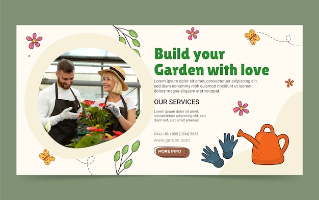 Hand drawn plants gardening  facebook template