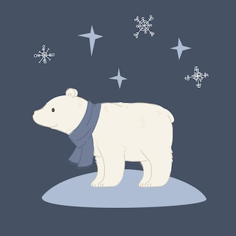 Hand drawn polar bear in a warm scarf. vector illustration