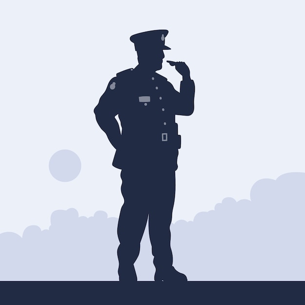 Hand drawn policeman silhouette illustration