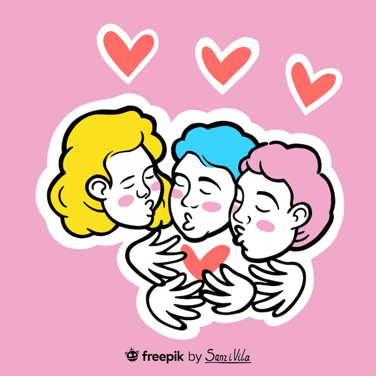 무료 Vector 손으로 그린 폴리아모리 러브 스티커