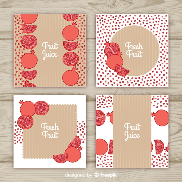 Free vector hand drawn pomegranate card set
