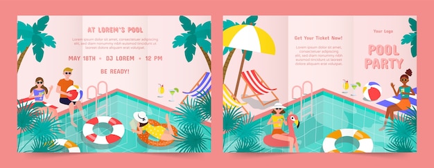 Hand drawn pool party brochure template