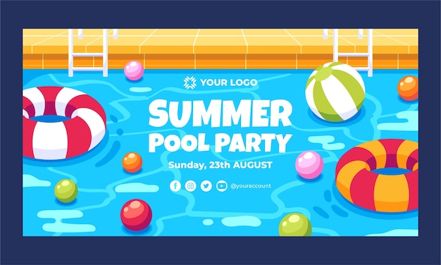 Free vector hand drawn pool party facebook template