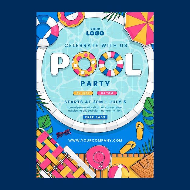 Hand drawn pool party invitation template