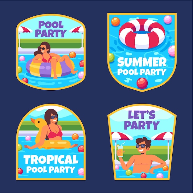 Hand drawn pool party labels