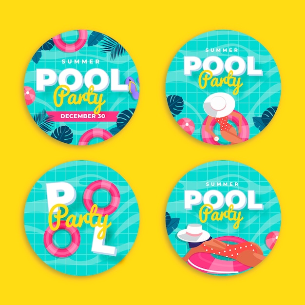 Free vector hand drawn pool party labels