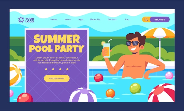 Free vector hand drawn pool party landing page