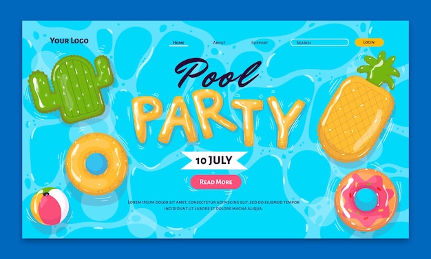 Бесплатное векторное изображение Ручной обращается шаблон вечеринки у бассейна