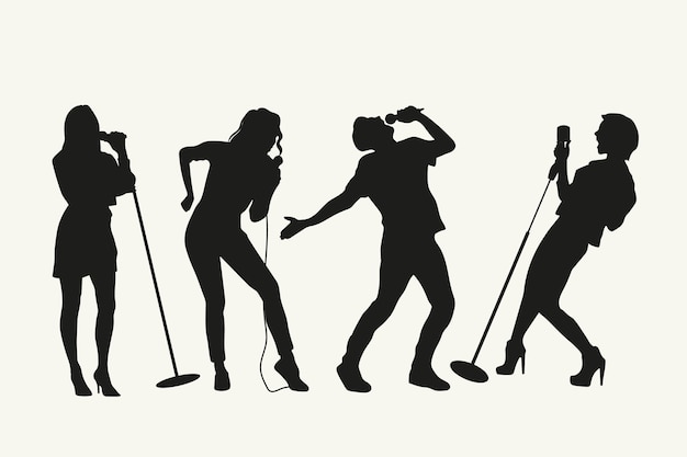 Hand drawn pop singer silhouette set
