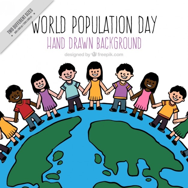 Hand drawn population in the world background