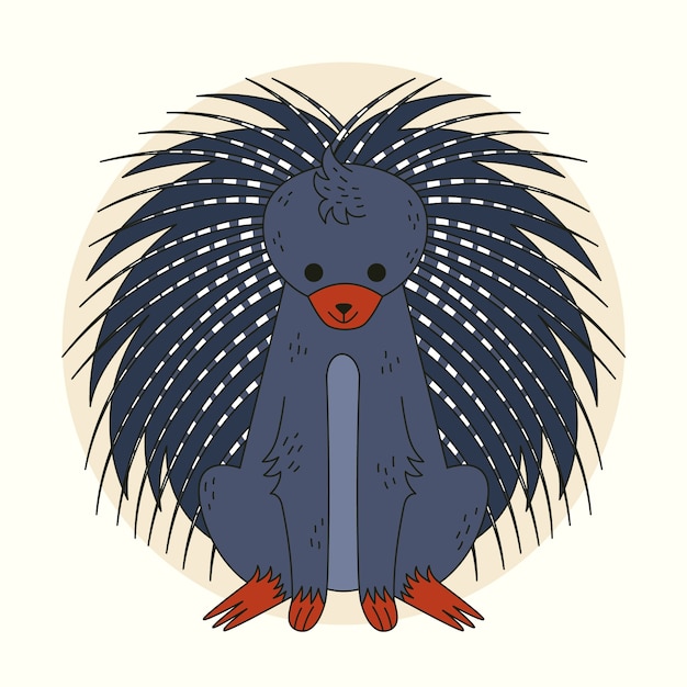 Hand drawn porcupine  cartoon illustration