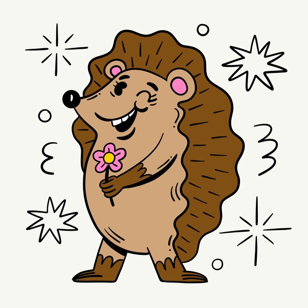 Hand drawn porcupine  cartoon illustration