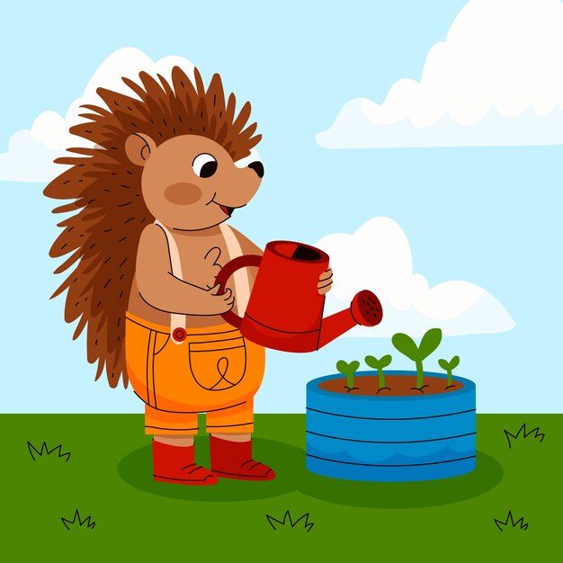 Hand drawn porcupine cartoon illustration