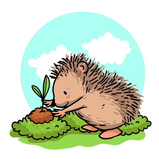 Hand drawn porcupine cartoon illustration